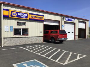 An image showing the front of Scofield Automotive repair shop in Roseburg and Green, OR